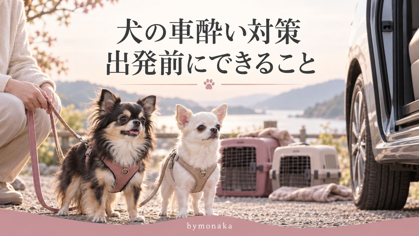 犬の車酔い対策と出発前の準備を紹介するタイトル入りイメージ