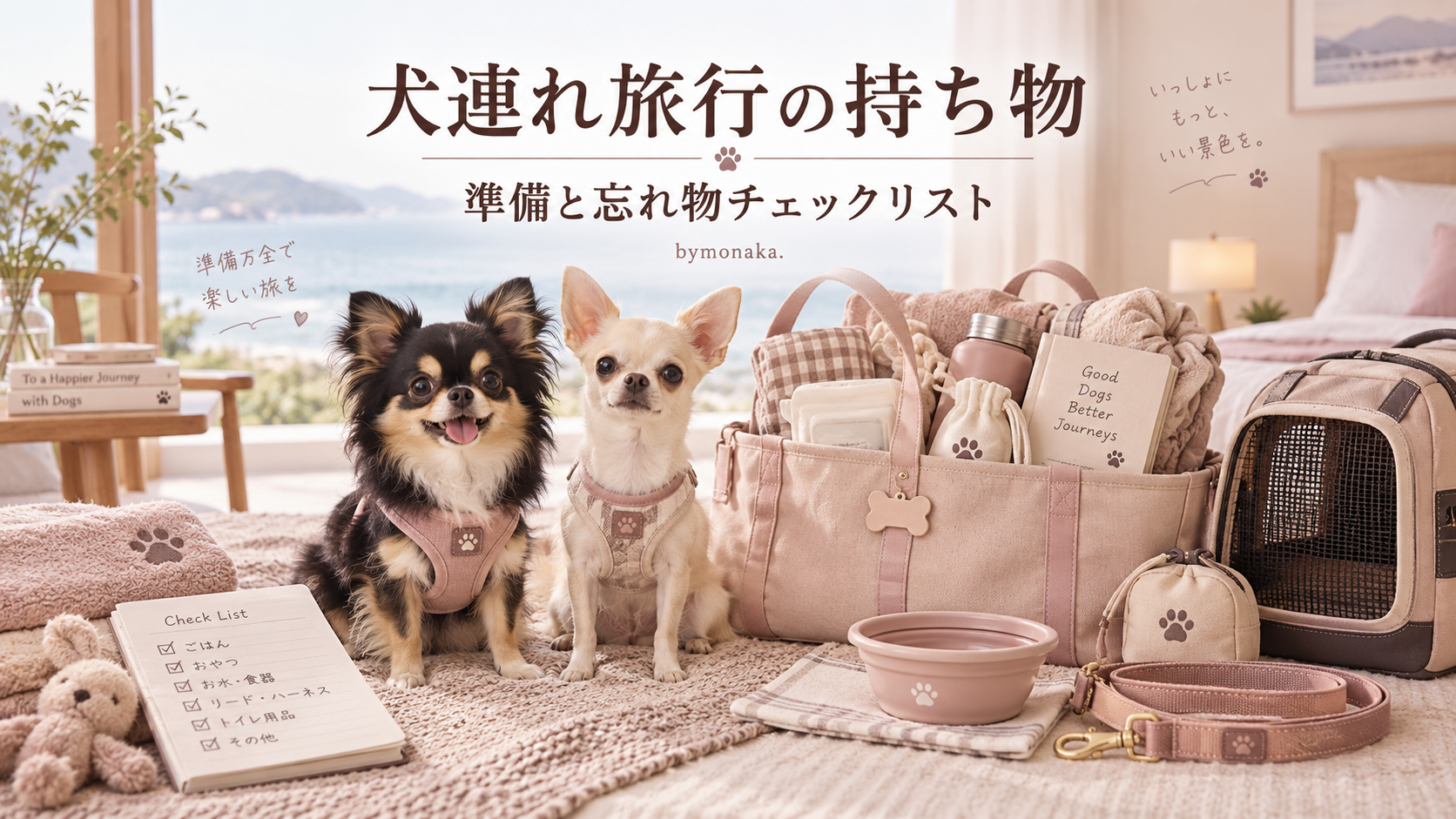 犬連れ旅行の持ち物と忘れ物チェックリストのイメージ